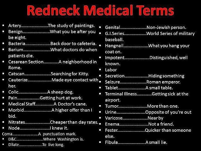 Click image for larger version

Name:	redneckmedicalterms.jpg
Views:	10
Size:	58.4 KB
ID:	27573