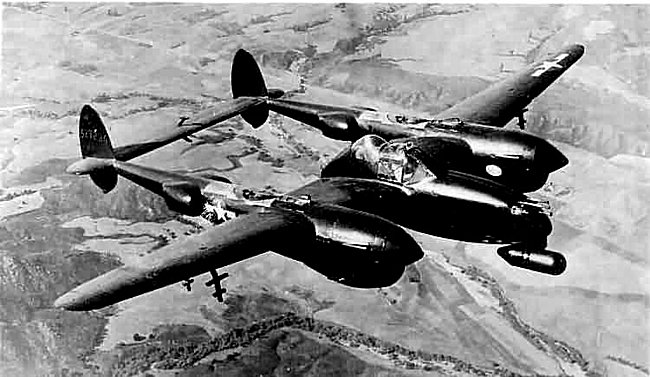 P-38M_Night_Fighter. Very early in the Pacific War, a scheme was proposed to fit Lightnings with.jpg